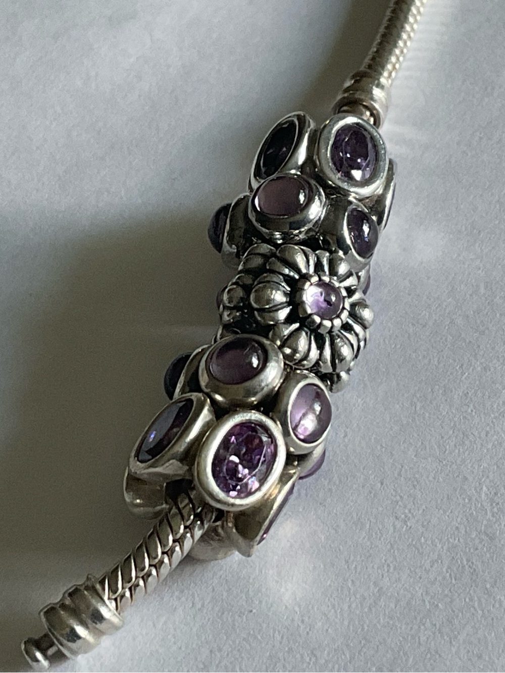 Pandora Sterling Silver Bracelet Charms with Purple Stones